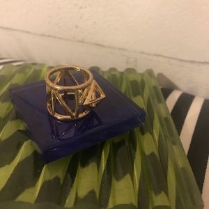 Gold Tone Geometric Pyramid Statement Ring, Sz 5.5